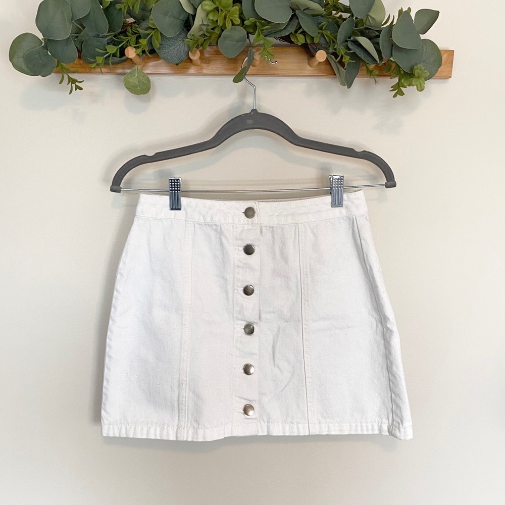 F21 White Denim Mini Skirt